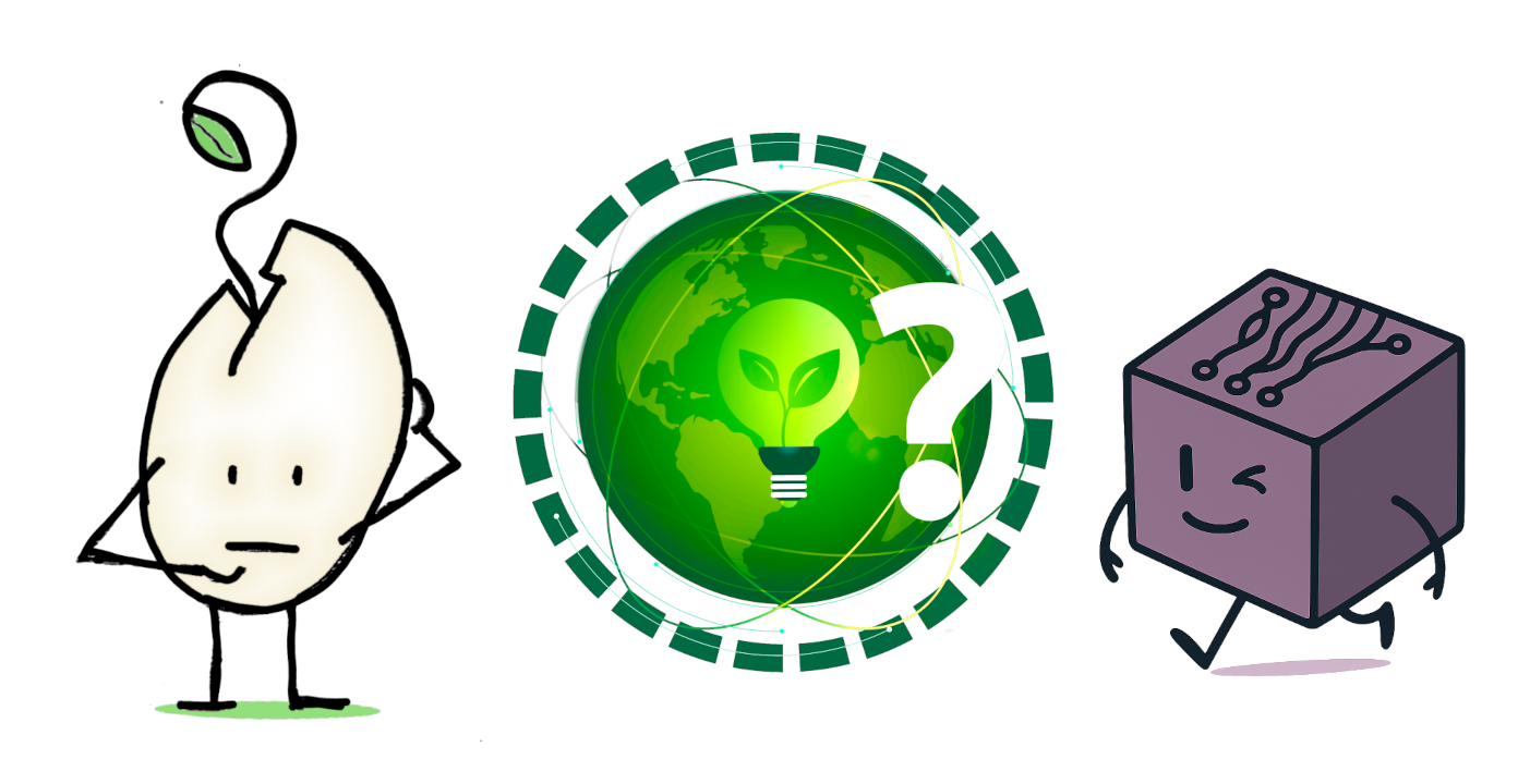 Dession repr&eacute;sentant la mascotte Kipouss qui se questionne autour de l'impact  sur la plan&egrave;t de KubIT dessin rep&eacute;sentant la technologiee